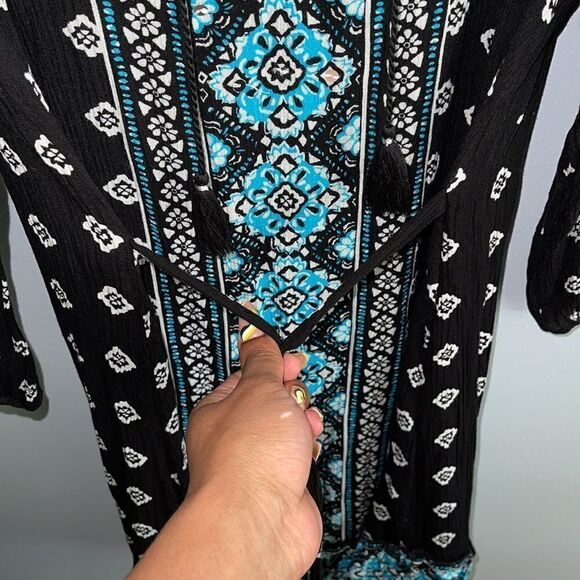 Justice Girl’s Beaded Embroidered Geometric Print Tassel Peasant Dress Size 14 - Picture 7 of 15